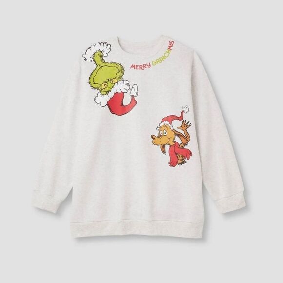 Nwt Grey Dr. Seuss The Grinch Holiday Christmas Kids Sweatshirt from Target - Picture 5 of 8